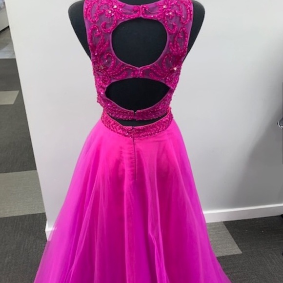 Pink Two Piece Beaded Prom Dress - Picture 7 of 7